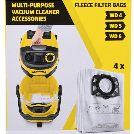 фильтр-мешки из нетканные на пылесосы karcher mv и wd, 2.863-006, 4 шт
