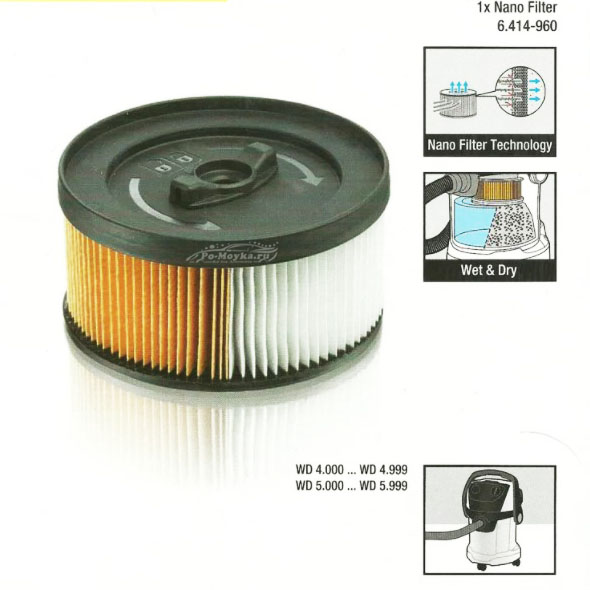 6.414-960 патронный фильтр керхер для пылесосов wd 4.xxx/5.xxx