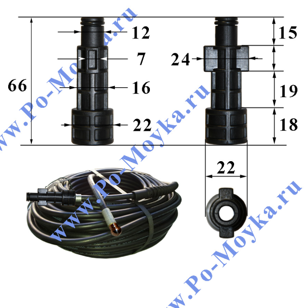 Каналопромывочный шланг Flexy №10 40 м на мойку Black, Aiken, Makita