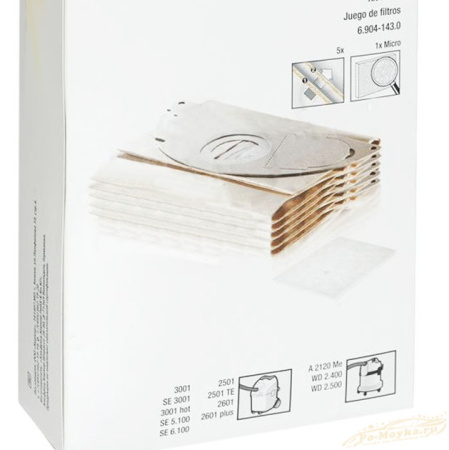 6.904-143 бумажные фильтр мешки на пылесос karcher se и wd, 5 шт