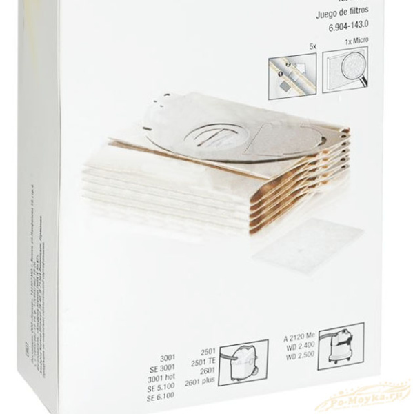 6.904-143 бумажные фильтр мешки на пылесос karcher se и wd, 5 шт